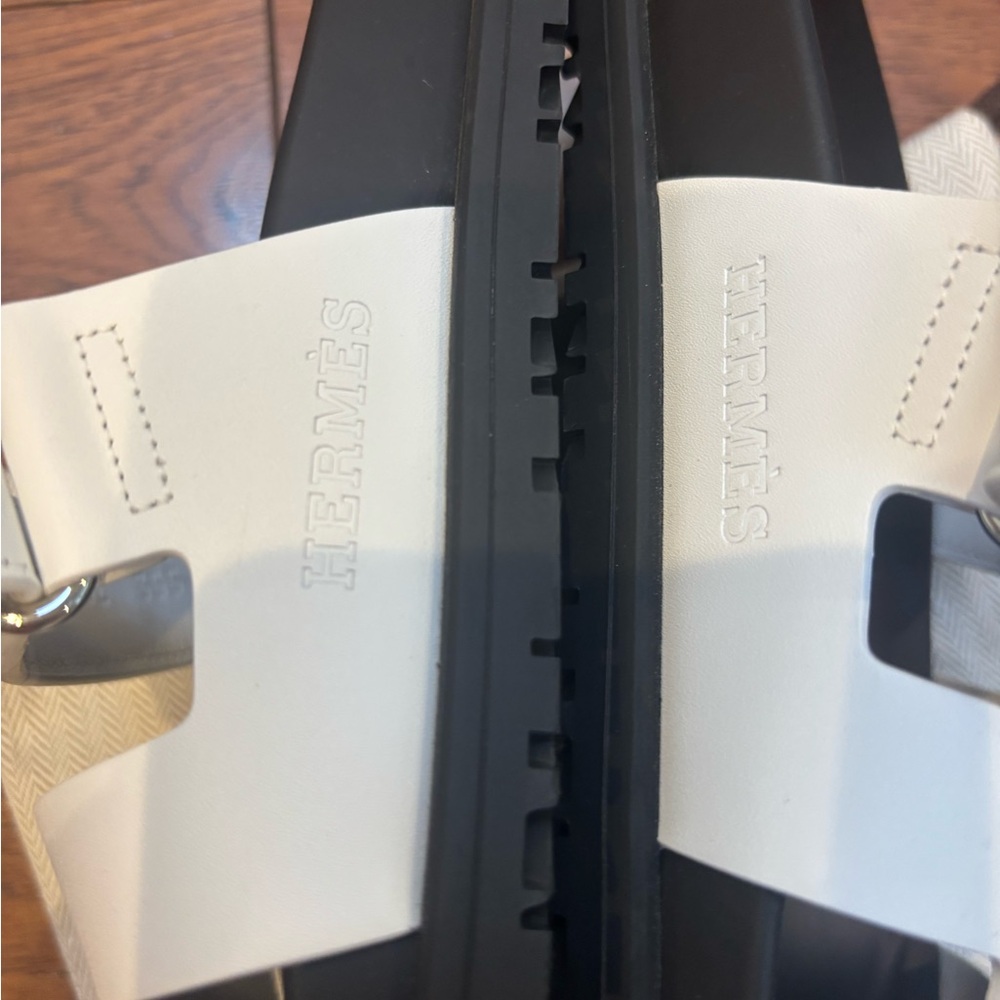 Authentic Hermes White Leather Chypre Sandals - Picture 7 of 9